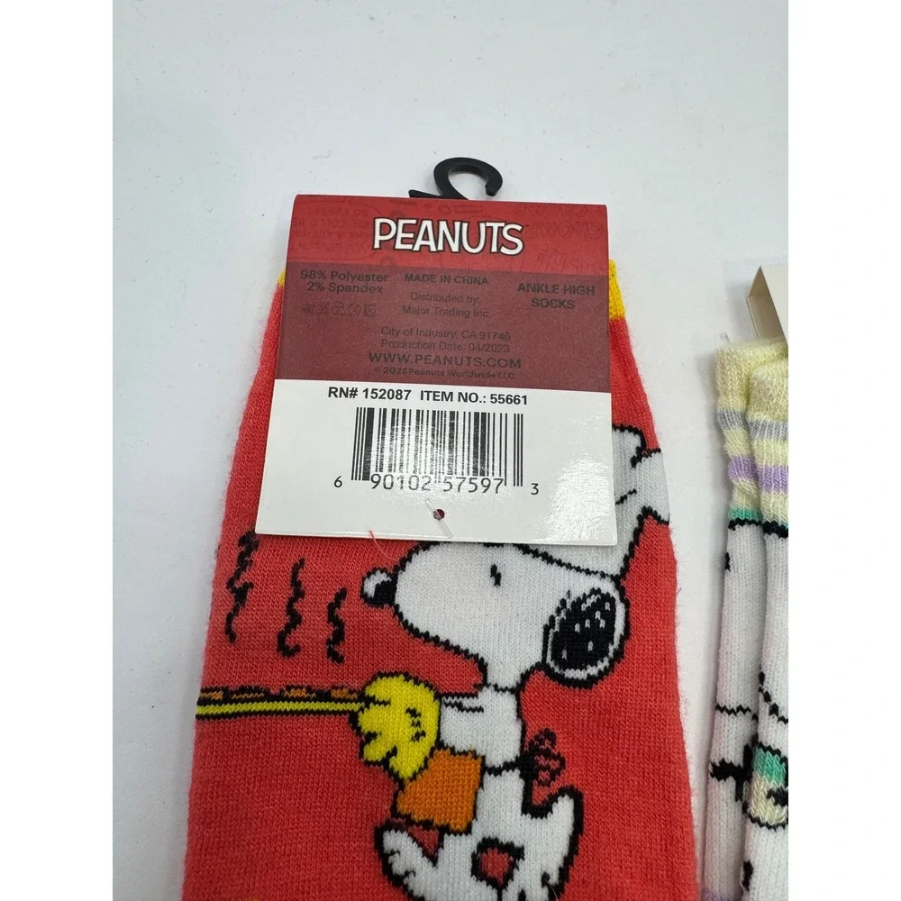 2 Lot Peanuts Snoopy Socks Women 4-11 Multicolor Ankle No Show Striped Polka Dot